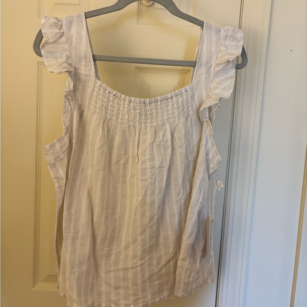 UpWest Light Striped Ruffle Tank Top